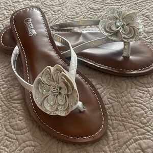 Carlos By Santana Women's Slide Sandals with MetallicSilver Floral Detail (New)